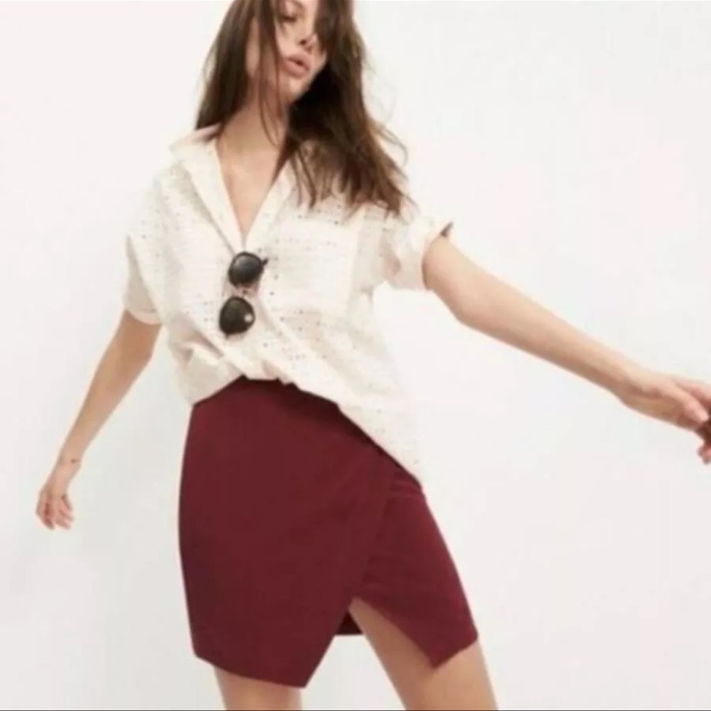 NWT MADEWELL Deep Burgundy SILK PARKWAY SKIRT Crossover Faux Wrap Mini